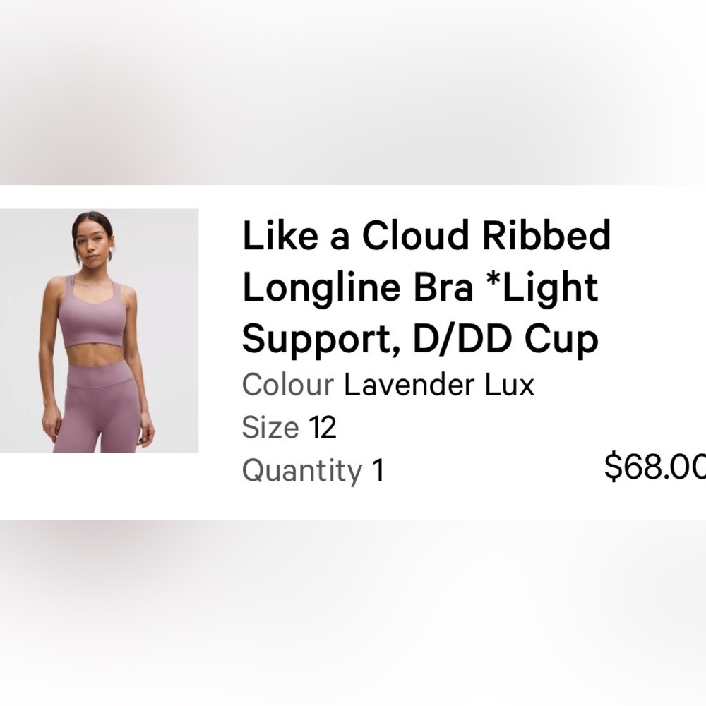 lululemon Like a Cloud Longline Sports Bra size 12 D/DD Cup
